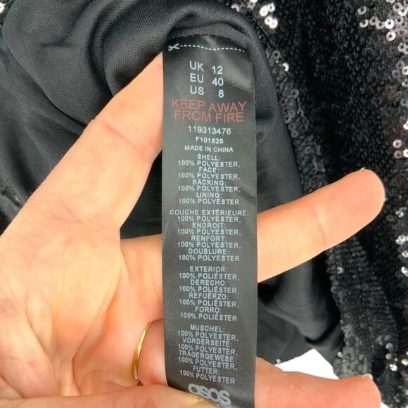 ASOS LUXE Halter Neck Wire Lace Organza Mini Dress Black Sequin Size 8 NWOT $135 - Picture 6 of 9